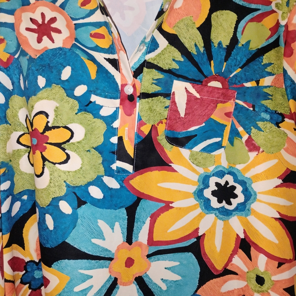 🌹Source Unknown Colorful Floral Button Down Shirt XXL PTP 24 "